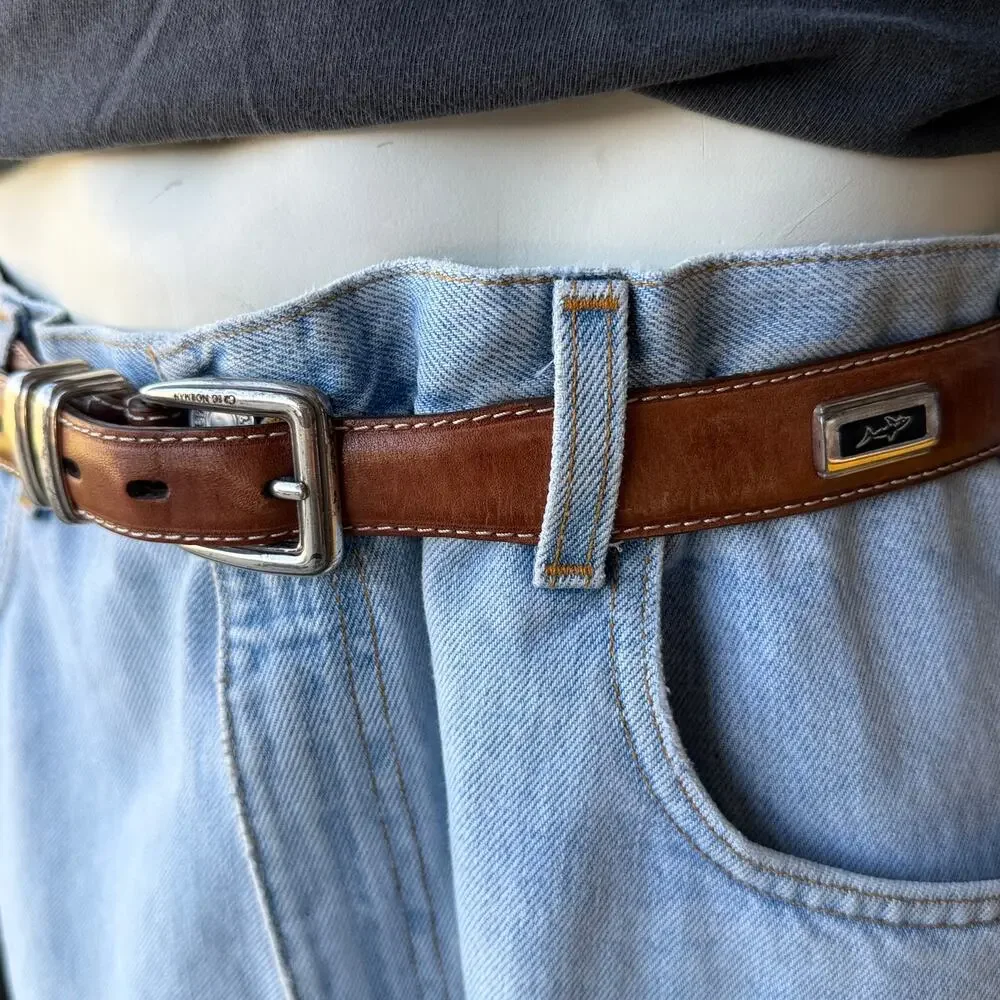 Vintage 90s Greg Norman Leather Belt Brown Size 34